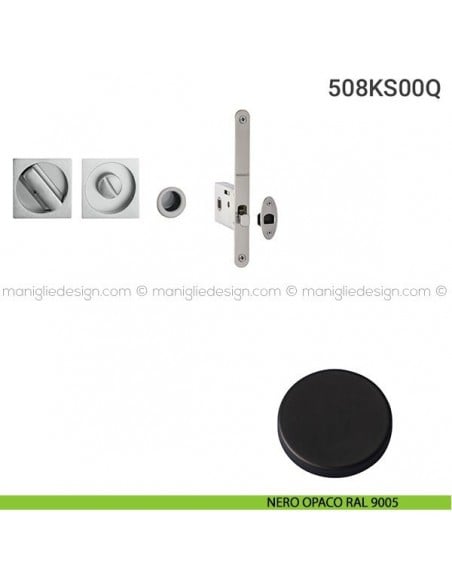 Kit placche incasso quadrate con nottolino 508 Reguitti con frontalino di trascinamento e serratura 026SR nero opaco RAL 9005