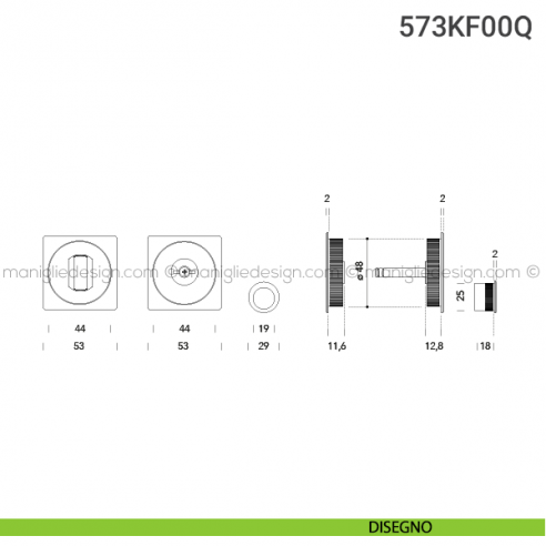 Kit placche incasso quadrate con nottolino 573 Reguitti con frontalino di trascinamento disegno