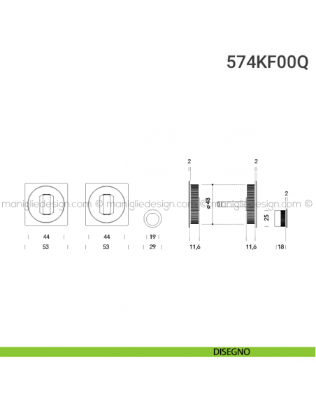 Kit placche incasso quadrate con doppio nottolino 574 Reguitti con frontalino di trascinamento disegno