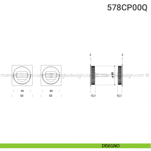 Placche incasso quadrate con nottolino ad anello e folle 578 Reguitti disegno
