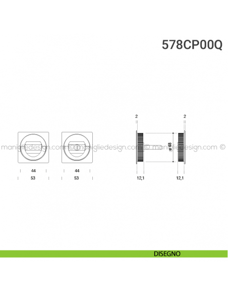 Placche incasso quadrate con nottolino ad anello e folle 578 Reguitti disegno