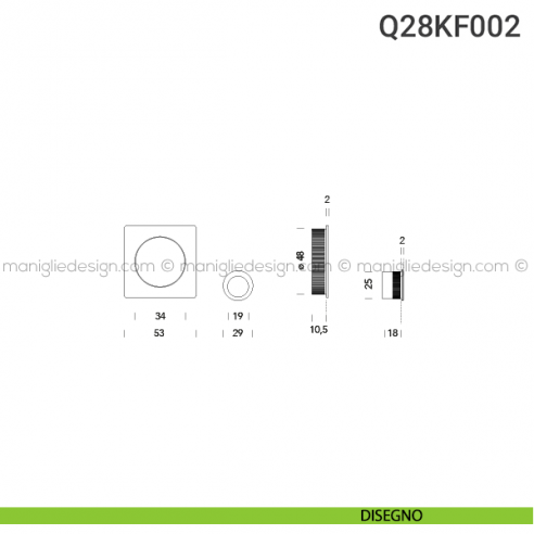 Kit placche incasso quadrate cieche Q28 Reguitti con frontalino di trascinamento disegno