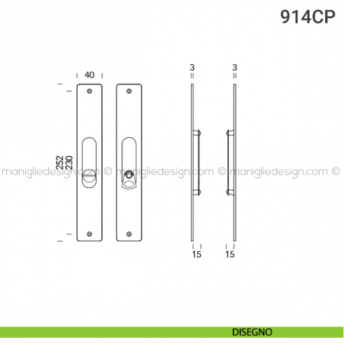 Placche incasso rettangolari con nottolino pendente 914 Reguitti disegno