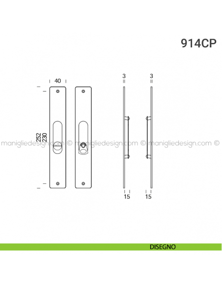 Placche incasso rettangolari con nottolino pendente 914 Reguitti disegno