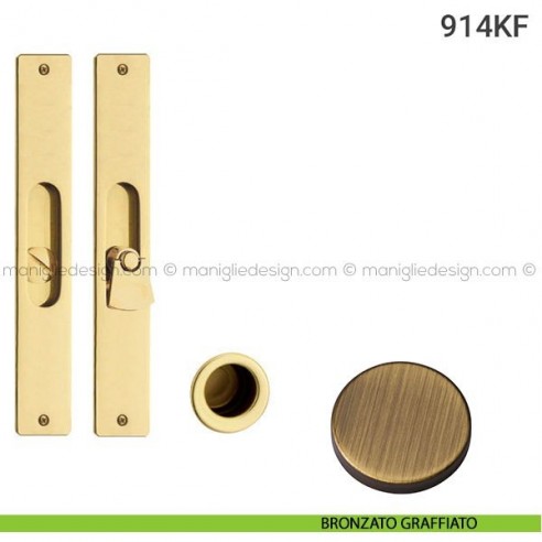 Kit placche incasso rettangolari con nottolino pendente 914 Reguitti con frontalino di trascinamento bronzato graffiato