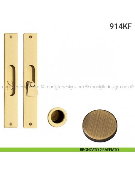 Kit placche incasso rettangolari con nottolino pendente 914 Reguitti con frontalino di trascinamento bronzato graffiato