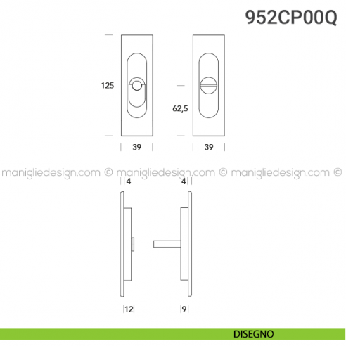 Placche incasso rettangolari con nottolino pendente 952 Reguitti disegno