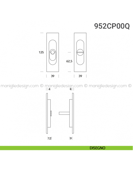Placche incasso rettangolari con nottolino pendente 952 Reguitti disegno