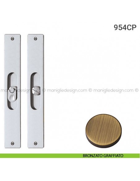 Placche incasso rettangolari con nottolino pendente 954 Reguitti bronzato graffiato