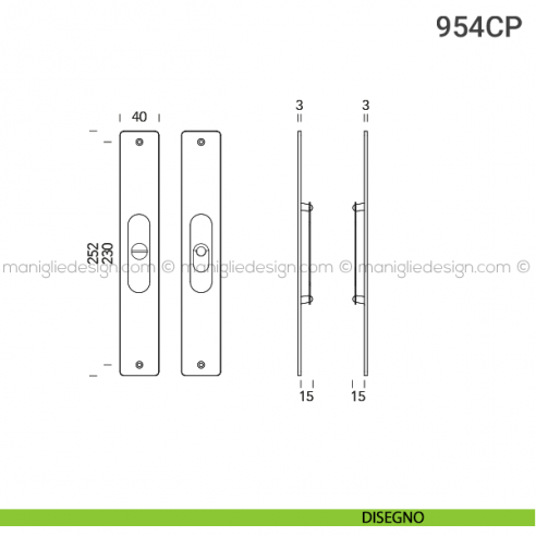 Placche incasso rettangolari con nottolino pendente 954 Reguitti disegno