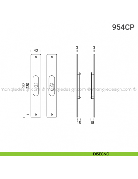 Placche incasso rettangolari con nottolino pendente 954 Reguitti disegno