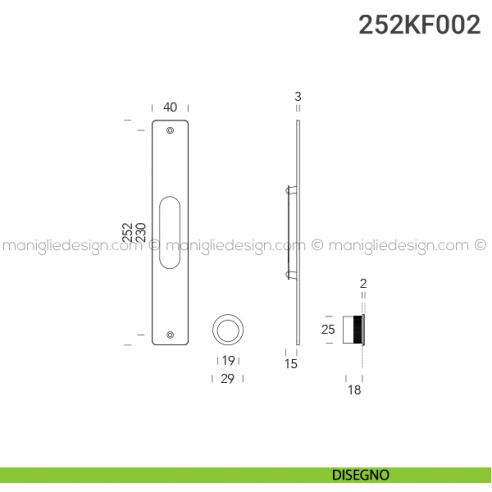 Kit placche incasso rettangolari cieche 252 Reguitti con frontalino di trascinamento disegno