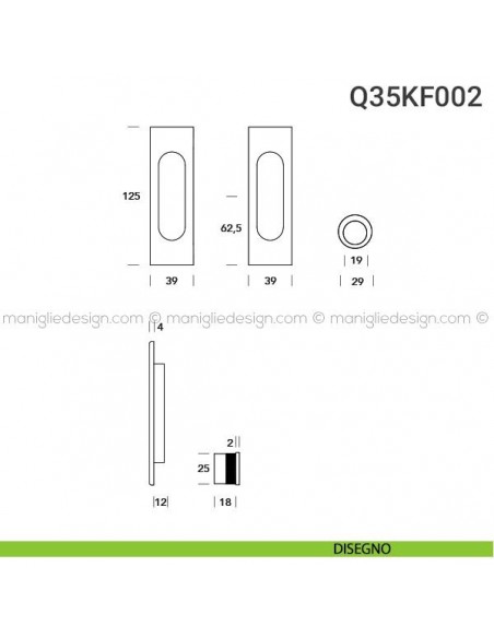 Kit placche incasso rettangolari cieche Q35 Reguitti con frontalino di trascinamento disegno