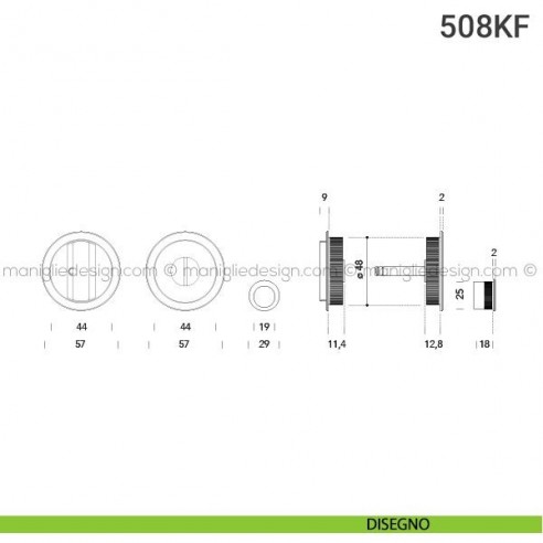 Kit placche incasso tonde con nottolino 508 Reguitti con frontalino di trascinamento disegno
