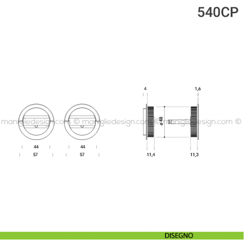 Placche incasso tonde con doppio nottolino ad anello 540 Reguitti disegno