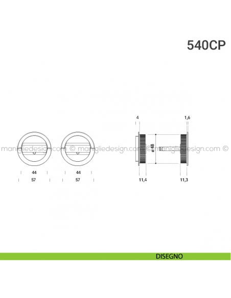 Placche incasso tonde con doppio nottolino ad anello 540 Reguitti disegno