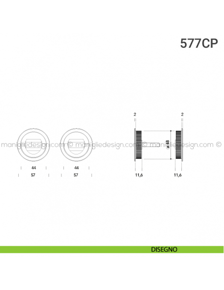 Placche incasso tonde con doppio nottolino ad anello 577 Reguitti disegno