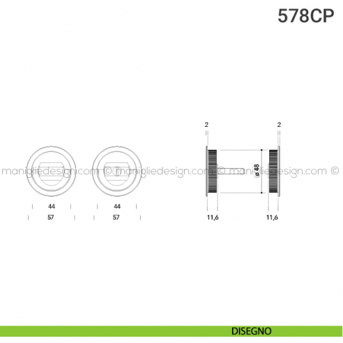 Placche incasso tonde con nottolino ad anello e folle 578 Reguitti disegno