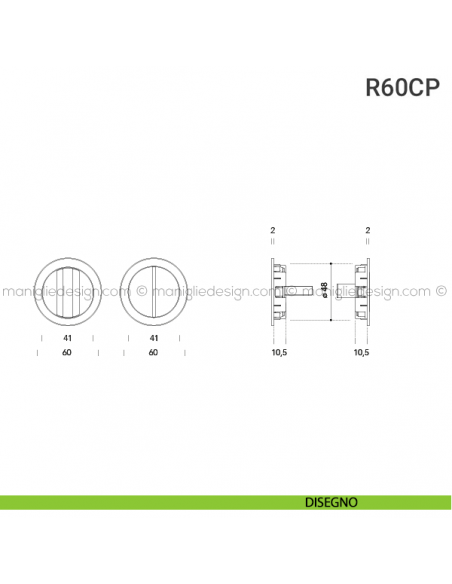 Placche incasso tonde con nottolino R60 Reguitti disegno