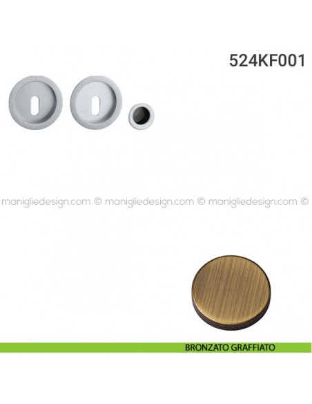 Kit placche incasso tonde foro chiave 524 Reguitti con frontalino di trascinamento bronzato graffiato