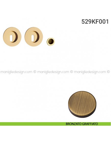 Kit placche incasso tonde foro chiave 529 Reguitti con frontalino di trascinamento bronzato graffiato