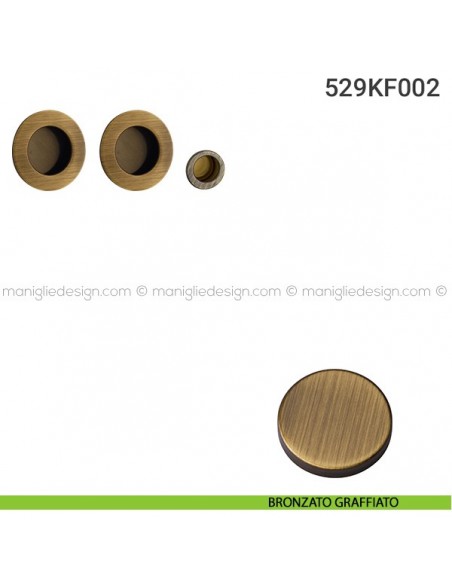 Kit placche incasso tonde cieche 529 Reguitti con frontalino di trascinamento bronzato graffiato