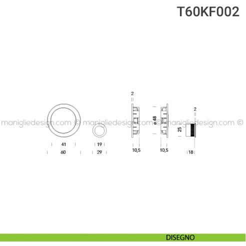 Kit placche incasso tonde cieche T60 Reguitti con frontalino di trascinamento disegno