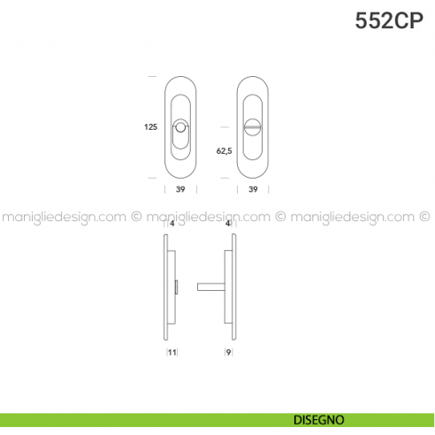 Placche incasso ovali con nottolino pendente 552 Reguitti disegno
