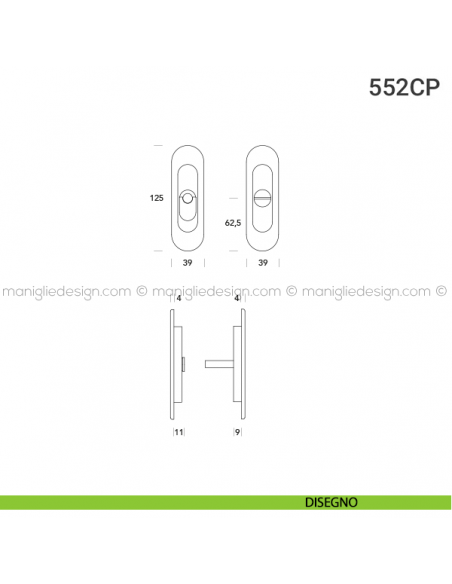 Placche incasso ovali con nottolino pendente 552 Reguitti disegno