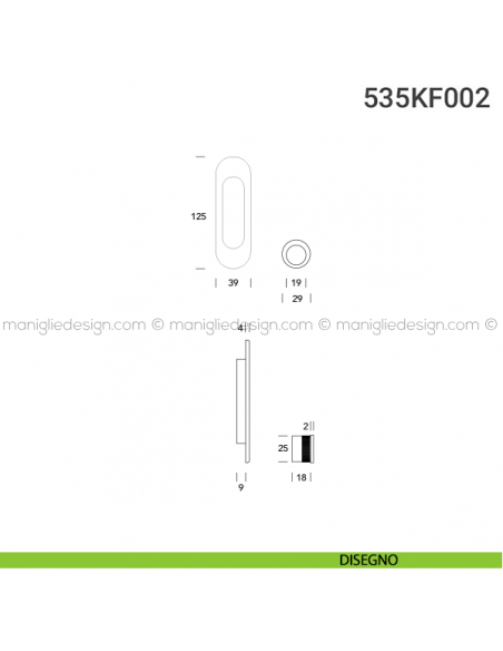 Kit placche incasso ovali cieche 535 Reguitti con frontalino di trascinamento disegno