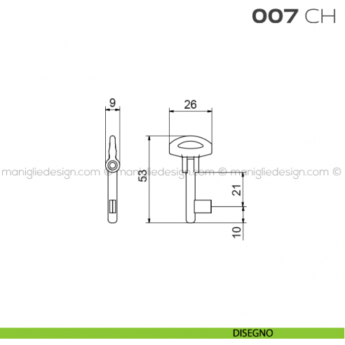Chiave snodata per serrature 7SR articolo 007 CH Reguitti disegno