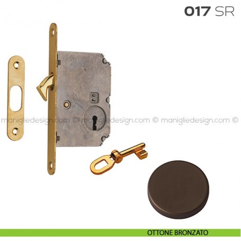 Serratura con foro chiave bordo tondo entrata 50 mm 017SR Reguitti con chiave ottone bronzato