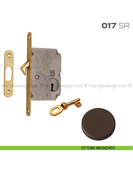 Serratura con foro chiave bordo tondo entrata 50 mm 017SR Reguitti con chiave ottone bronzato