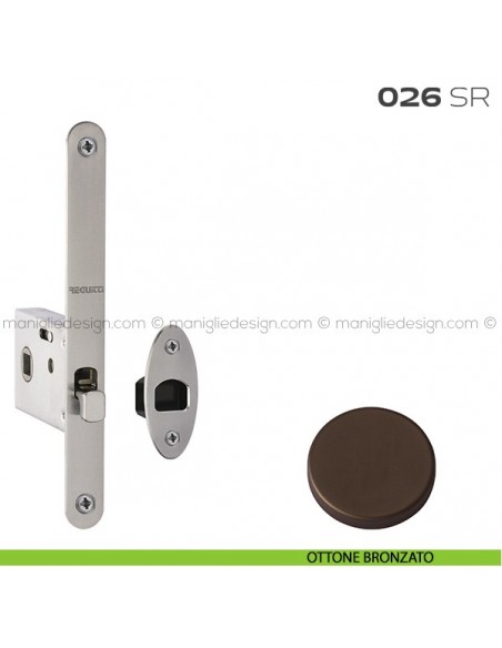 Serratura con foro quadro 8 mm bordo tondo entrata 50 mm 026SR Reguitti ottone bronzato