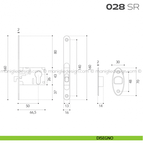 Serratura con foro yale bordo tondo entrata 50 mm 028SR Reguitti disegno