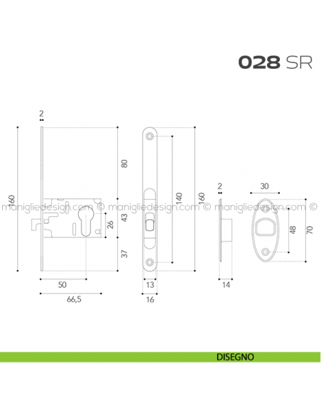 Serratura con foro yale bordo tondo entrata 50 mm 028SR Reguitti disegno