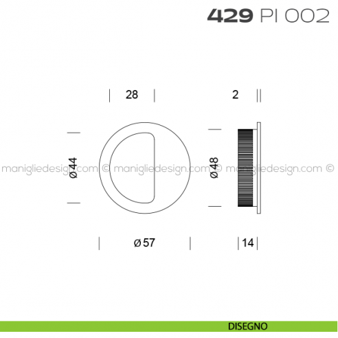 Placca ad incasso tonda con bordo di presa cieca 429 PI Reguitti disegno