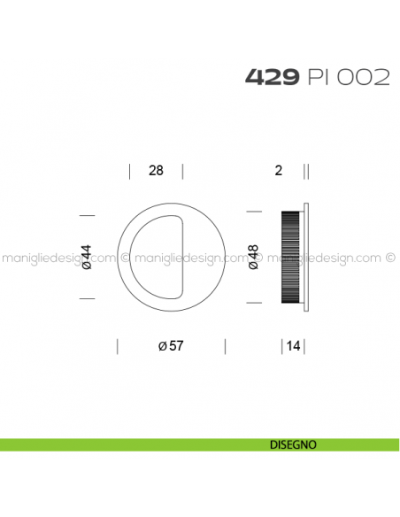 Placca ad incasso tonda con bordo di presa cieca 429 PI Reguitti disegno