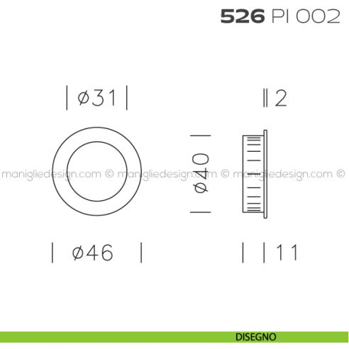 Placca incasso tonda foro 40 mm con bordo di presa cieca 526 PI Reguitti disegno