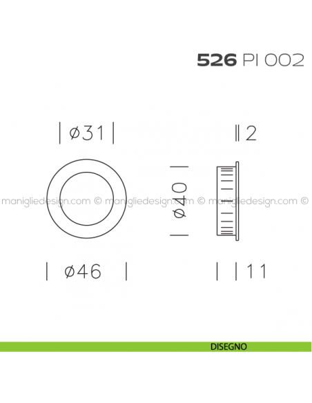 Placca incasso tonda foro 40 mm con bordo di presa cieca 526 PI Reguitti disegno