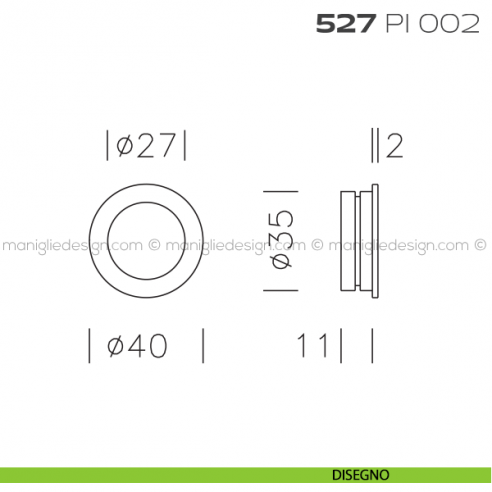 Placca incasso tonda foro 35 mm con bordo di presa cieca 527 PI Reguitti disegno