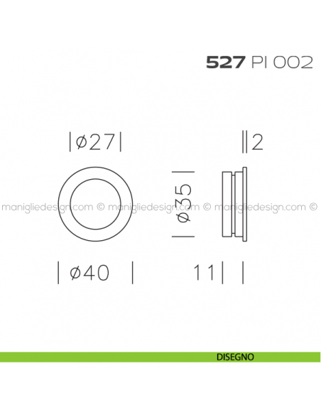Placca incasso tonda foro 35 mm con bordo di presa cieca 527 PI Reguitti disegno