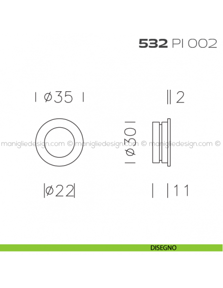 Placca incasso tonda foro 30 mm con bordo di presa cieca 532 PI Reguitti disegno