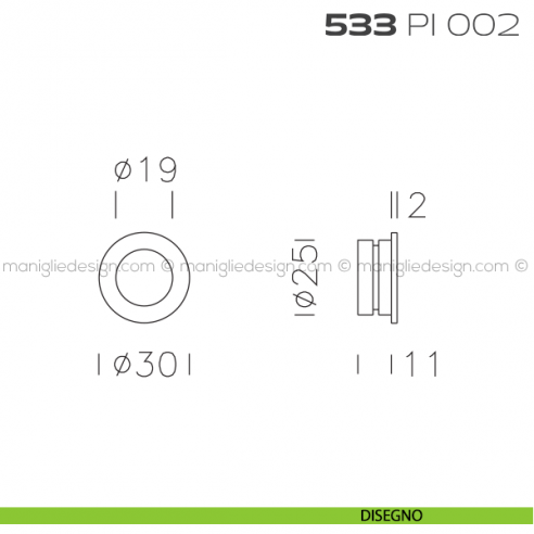 Placca incasso tonda foro 25 mm con bordo di presa cieca 533 PI Reguitti disegno