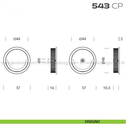 Coppia placche incasso tonde 543 CP disegno
