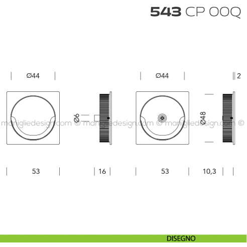 Coppia placche incasso quadrate 543 CP 00Q disegno