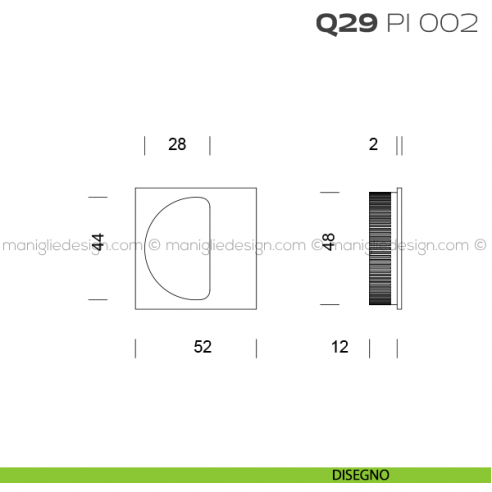 Placca ad incasso quadrata con bordo di presa cieca Q29 PI Reguitti disegno
