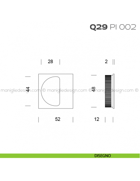 Placca ad incasso quadrata con bordo di presa cieca Q29 PI Reguitti disegno
