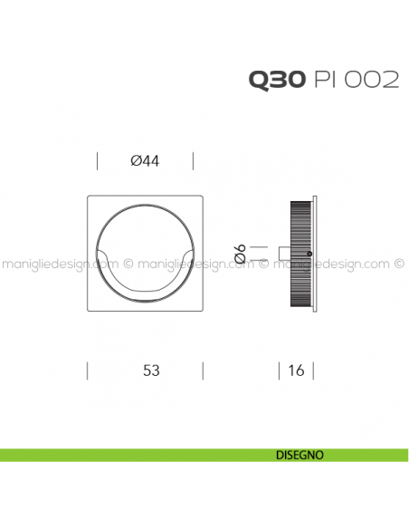 Placca ad incasso quadrata con anello Q30 PI 002 disegno