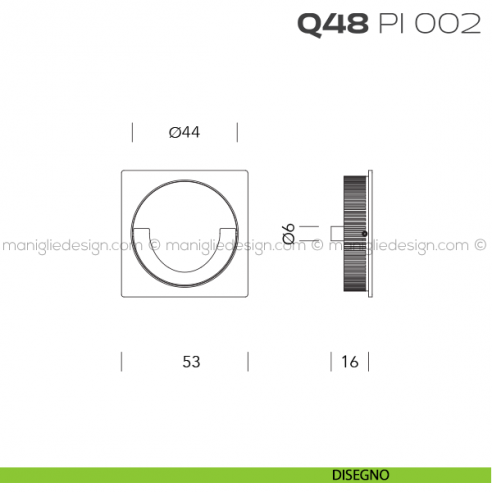 Placca ad incasso quadrata con anello Q48 PI 002 disegno